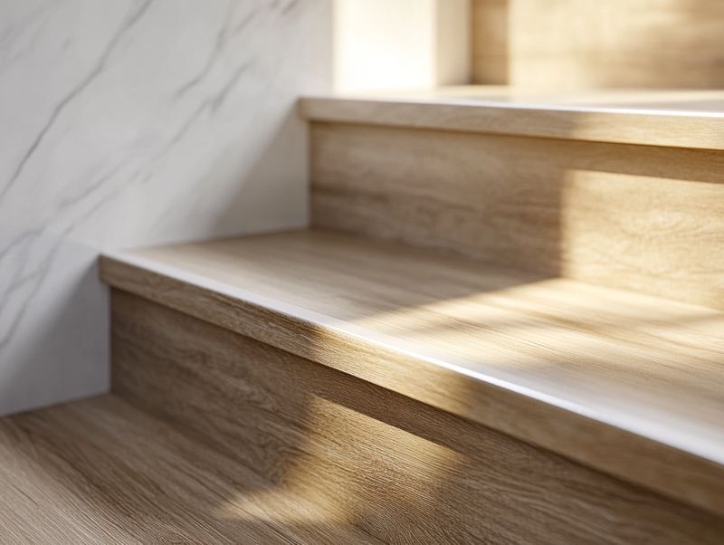 Nariz de grada en escalera con piso oak